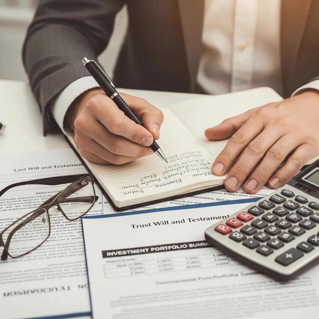 Close-up of hands documenting fiduciary duties with trust documents