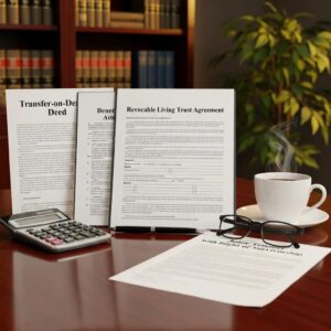 Various probate avoidance tools displayed on a table