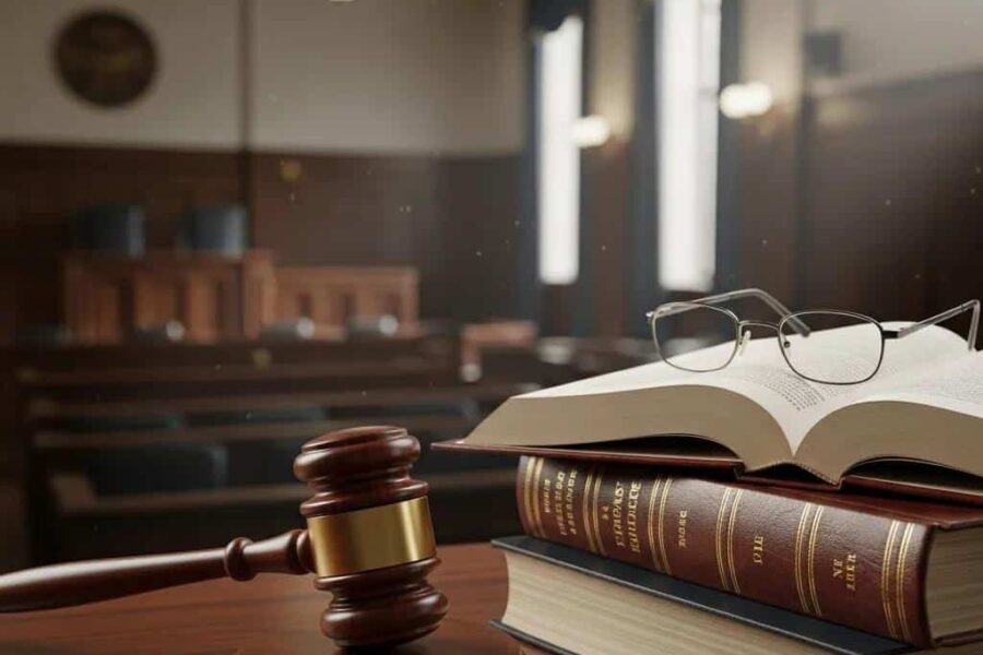 Courtroom setting with a judge's gavel and legal books, symbolizing the probate process in Joliet, IL