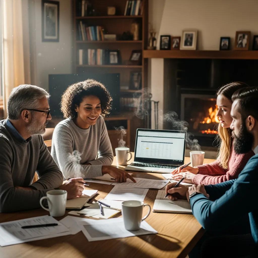 Family discussing estate planning documents in a warm, inviting setting